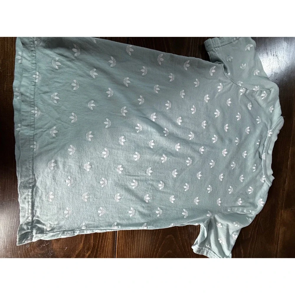 Adidas Originals Kids Mint‎ Green Trefoil All Over Print T-Shirt Size M 11-12Y